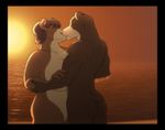  anthro bear breasts brown_hair butt canine chubby couple dog duo female hair kissing love male mammal natasha_(spotty_the_cheetah) nude overweight spotty_the_cheetah straight sunset tail water 