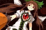  brown_hair grin long_hair oekaki oso_(toolate) red_eyes reiuji_utsuho smile solo touhou wings 