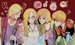  2boys 2girls america_(hetalia) artist_request axis_powers_hetalia blonde_hair canada_(hetalia) england_(hetalia) english eyes_closed food france_(hetalia) genderswap glasses hamburger heart hearts map multiple_boys multiple_girls pasta purple_eyes siblings sisters sushi united_kingdom_(hetalia) 