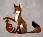  2010 biting blood canine couple cub culpeofox digitigrade feral fox male sitting tail whiskers yellow_eyes 