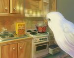  bird canary cooking cute food hi_res japanese_bird_cooking_spaghetti kitchen oven pasta solo unknown_artist 