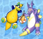  canine digimon dog dragon dragoneer_(character) green_eyes inflatable inflation male mammal paws pool pool_toy rawr_(artist) red_eyes scalie water 