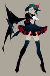  back_bow bad_id bad_pixiv_id bangs black_dress black_footwear black_wings blue_eyes bob_cut boots bow covered_mouth dark_precure dress floating_hair frilled_dress frilled_sleeves frills full_body green_legwear grey_background hair_ornament hand_on_own_face head_tilt heartcatch_precure! heterochromia high_heel_boots high_heels legs legs_apart okomeuma orange_eyes precure short_dress short_hair short_sleeves simple_background solo standing thigh_boots thighhighs v-shaped_eyebrows wings wrist_cuffs 