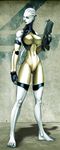  barefoot big_breasts breasts catsuit female gun muscles ranged_weapon solo sunamori weapon 