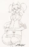  black_and_white bottomless breasts canine clothed clothing factory_air female half-dressed mammal monochrome plain_background pussy sketch solo thigh_gap white_background wolf zavian 