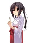  black_hair brown_eyes from_side hino_minato_(spec.c) japanese_clothes k-on! long_hair lowres miko nakano_azusa omikuji solo twintails 