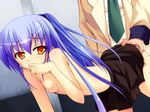  1girl angel_beats! ass ass_grab bent_over blue_eyes blush breasts doggystyle hand_on_ass hetero highres long_hair macchi_bou necktie nipples orange_eyes ponytail sex skirt small_breasts solo_focus sweat tenshi_(angel_beats!) topless 