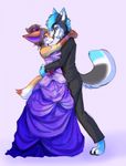  blue_hair canine classy couple dancing dog dress duo female flower gloves hair husky kalida kalida_(character) male mammal piercing red_eyes short_hair silkenpaws straight tuxedo 