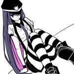 alternate_costume blue_eyes boots fujimoto_(rulahlah) hat multicolored_hair panty_&amp;_stocking_with_garterbelt solo spot_color stocking_(psg) striped striped_legwear suspenders thighhighs two-tone_hair 
