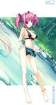  1girl bikini breasts game_cg himukai_kyousuke koshino_karen magenta_hair naki natsu outdoors owari owari_naki_natsu_towa_naru_shirabe pink_hair purple_eyes ribbon solo swimsuit 