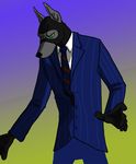  background_gradient black_jackal grey heterochromia male mask necktie solo spy_(team_fortress_2) standing suit team_fortress_2 vallhund 