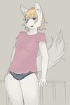  blonde_hair blue_eyes canine clothing female fox hair mammal panties shirt sindoll solo tail underwear 