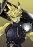  blonde_hair blue_eyes canine cloud_strife cr_watari final_fantasy fox hair male solo sword video_games weapon 
