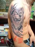  2008 abs canine feral human male nipples photo real tattoo topless wolf 