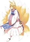  animal_ears blonde_hair boots embellished_costume expressionless fox_ears fox_tail hands_in_opposite_sleeves multiple_tails nabeshima_tetsuhiro no_hat no_headwear short_hair slit_pupils solo tail tassel touhou wide_sleeves yakumo_ran yellow_eyes 