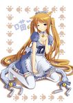  animal_ears bad_id bad_pixiv_id bell blue_eyes breasts brown_hair cat_ears cleavage copyright_request highres jeffery_(backam) long_hair maid medium_breasts one_eye_closed paw_pose solo thighhighs very_long_hair 