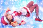  blue_eyes fishnet_pantyhose fishnets gift hat long_hair original osamu pantyhose red_hair santa_costume santa_hat shoes smile solo 