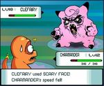  battle charmander clefairy fire male nightmare_fuel nintendo orange_body pok&#233;mon pok&eacute;mon scary unknown_artist video_games 