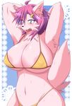  big_breasts bikini blush breasts canine chest_tuft clothed clothing fang fangs female fur hair hairclip huge_breasts japanese mammal pink_fur pink_hair saphir_tail skimpy solo swimsuit tight_clothing tuft unknown_artist 