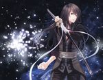  black black_background black_eyes black_hair highres left-handed long_hair male_focus solo sword tales_of_(series) tales_of_vesperia too_mizuguchi weapon yuri_lowell 