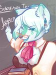  blackboard book breasts chalkboard eyewear female fur glasses green_eyes hair ice jogauni magenta magenta_(artist) solo teacher white white_fur white_hair 