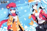  auer bili_girl_22 bili_girl_33 bilibili_douga blue_hair fingerless_gloves gloves hat highres long_hair multiple_girls open_mouth red_eyes scarf siblings sisters snow snowflakes snowing wallpaper 