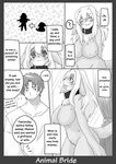  animal_bride anthro black_and_white blush boneitis_syndrome breasts canine collar comic dog female hair human male monochrome sweatdrop tail tongue_out translated unknown_artist 