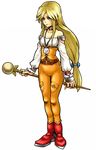  banana_gyuunyuu blonde_hair blue_eyes boots bracelet catsuit choker detached_sleeves earrings female final_fantasy final_fantasy_ix full_body garnet_til_alexandros_xvii jewelry long_hair pendant pixiv_manga_sample simple_background solo staff vanitassora white_background 