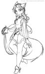  canine cute female fox fox_lee looking_at_viewer mammal monochrome pirate plain_background sketch solo sword weapon white_background 