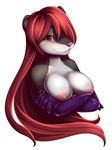  crossed_arms female hair looking_at_viewer mammal nipples plain_background red_eyes red_hair ruby ruby_(shockblast) skunk solo spazzykoneko topless white_background 