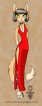  black_hair cat cleavage collar dress feline female hair keisha_ankh_makainn leg_ties looking_at_viewer red_dress short_hair siamese solo standing 
