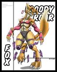  black-rat bloody_roar blue_eyes canine claws clothing english_text fox fox_(bloody_roar) keanon_woods male muscles solo tail video_games 