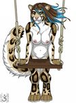  2010 breasts brown_hair feline female hair heterochromia kierstal leopard pussy rope smile solo swing tail 
