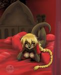  abluedeer audi_(character) bed breasts female hindpaw looking_at_viewer otter pose solo 