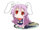  1girl animal_ears bunny_ears carrot highres ladfa mouth_hold paw_pose pawing pink_hair red_eyes reisen_udongein_inaba simple_background sitting solo spread_legs touhou 