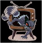  creepy darkjak mammal milo raccoon red_eyes rockoons shadow teeth television tv 