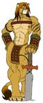  big_thighs cougar eye_patch eyewear feline gideon hair lion loincloth male mammal mountain_lion muscles nipples plain_background pose solo sword thick_thighs unconvincing_armor unconvincing_armour underwear weapon white_background 