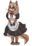  bell blue_eyes blush canine female fox maid maid_uniform open_mouth sirokura solo standing white_background 