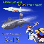  aircraft airplane bardiche cape day fate_testarossa flying hits lyrical_nanoha magical_girl mahou_shoujo_lyrical_nanoha multiple_girls raising_heart rocket sky takamachi_nanoha thighhighs tin_tin_banchou twintails x-15 