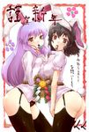  animal_ears ass black_legwear bunny_ears bunny_tail garter_belt inaba_tewi kotoyoro kuku_px multiple_girls new_year no_pants older panties reisen_udongein_inaba tail thighhighs touhou translation_request underwear 