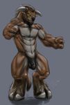  abs biceps big_muscles bovine brown_hair bulge digitigrade facial_hair glowing glowing_eyes green_eyes grey_background hair hooves horn male mammal muscles pecs plain_background pose red rrowdybeast silver_fenrir solo tauren thong underwear video_games warcraft world_of_warcraft 