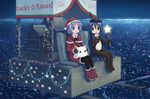  animal_costume antlers bad_id bad_pixiv_id blue_eyes blue_hair cathead christmas cityscape green_eyes hiiragi_tsukasa isou_nagi izumi_konata long_hair lucky_star multiple_girls nyamou purple_hair reindeer santa_costume short_hair shrine sleigh wand 