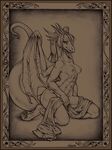  bethany_sellers breasts dragon female horns kneeling scalie sepia solo wings 