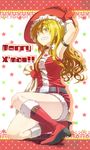  armpits bad_id bad_pixiv_id blonde_hair braid hat highres kirisame_marisa ruchi sack santa_costume solo touhou witch_hat yellow_eyes 