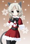  animal_ears cat_ears gift gloves green_eyes holding holding_gift isa_(ni-iro) pantyhose santa_costume sanya_v_litvyak short_hair silver_hair solo strike_witches world_witches_series 