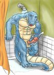  bathroom crocodile cum curtains male masturbation mudwolfy penis reptile scalie shower solo tail tile water 