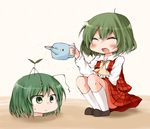  ^_^ antennae ascot buried closed_eyes green_eyes green_hair head kazami_yuuka multiple_girls nanana_(chicken_union) plaid plaid_skirt plaid_vest plant short_hair skirt skirt_set sprout sprout_on_head squatting touhou vest watering_can wriggle_nightbug 