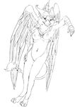  anthro avian bird bleuhawke breasts female gryphon leaning nipples nude plain_background pussy solo white_background wings 