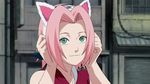  :3 animal_ears cap cat_ears green_eyes haruno_sakura naruto pink_hair smile 