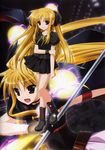  black_dress blonde_hair dress fate_testarossa hair_ribbon higa_yukari highres long_hair lyrical_nanoha mahou_shoujo_lyrical_nanoha red_eyes ribbon twintails 